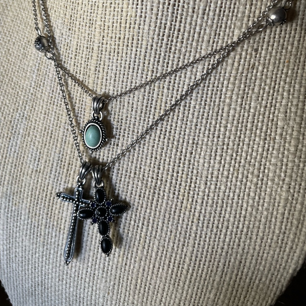 Lucky Brand 2 layer reversible cross necklace.